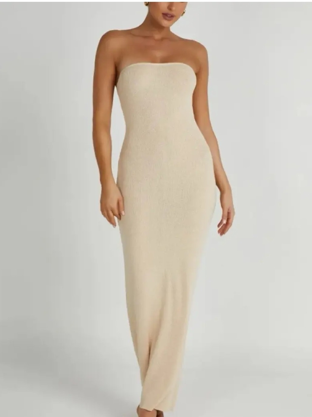 Meshki Strapless Ribbed Maxi Dress in Cream